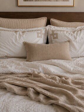 Villa by Noble Excellence Greek Key King Pillow Shams White & Almond